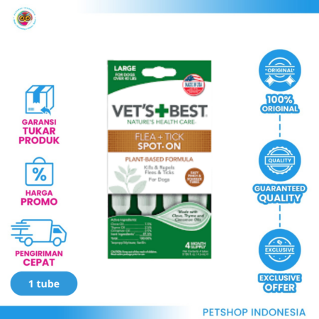 Vet's Best Flea and Tick Spot On Large 1 Tube – Perlindungan Alami dari Kutu dan Caplak untuk Anjing Besar