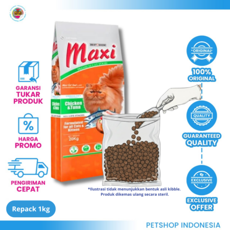Maxi Cat Food Chicken Tuna Repack 1kg – Makanan Kucing Bergizi Seimbang