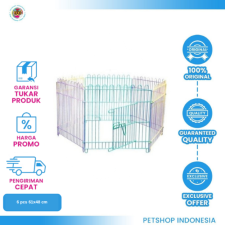Kandang Pagar Warna Warni Kucing Anjing 6pcs 61x48cm