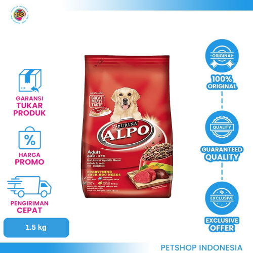 314 (1) Alpo Adult Beef Liver & Vegetable 1.5kg – Makanan Kering Bergizi untuk Anjing Dewasa yang Aktif