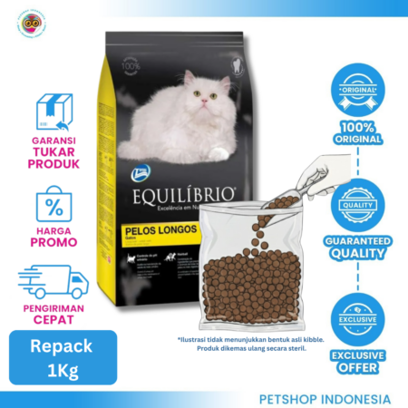 Equilibrio Persian Adult Long Hair 1 Kg Repack – Makanan Kucing Persia Dewasa untuk Bulu Panjang, Lembut, dan Sehat