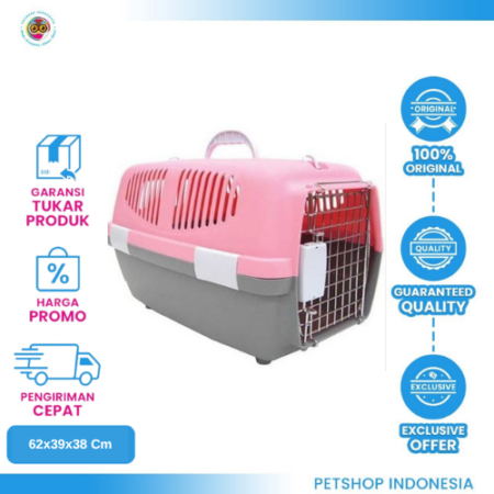 Pet Carrier + Tray 2 Door 083 large - (62 X 39 X 38 Cm Motif Garis)