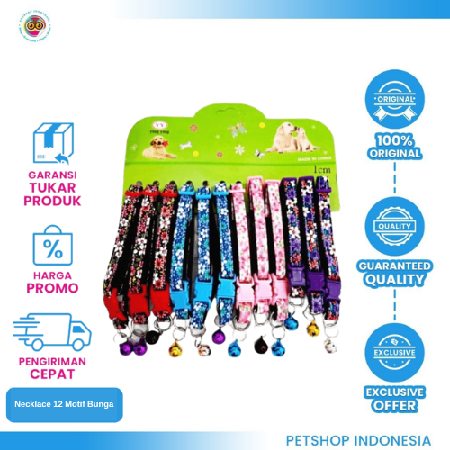417 Necklace 12 Motif Bunga – Kalung Kucing dan Anjing dengan Aksen Floral Cantik