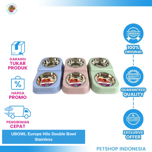 428 UBOWL Europe Hilo Double Bowl Stainless – Tempat Makan Hewan