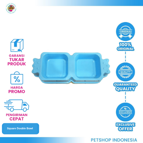 432 Petopia Square Double Bowl - Tempat Makan Kucing Anjing
