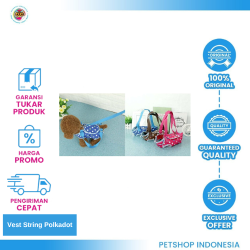 441 Vest String Polkadot – Harness Set Model Rompi untuk Anjing dan Kucing