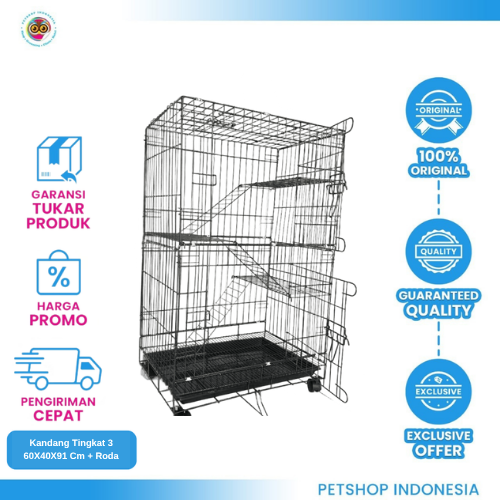447-5 Kandang Tingkat 3 60x40x91 cm + Roda – Kandang Kucing Anjing