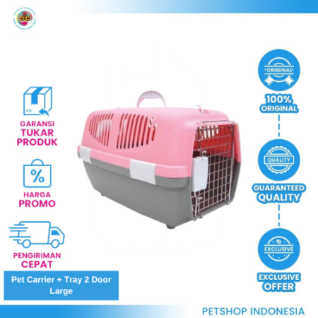 Pet Carrier + Tray 2 Door Large – Motif Garis Medium
