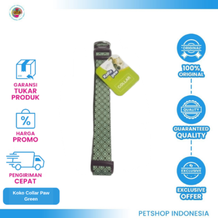 Koko Paw Collar Green 15mm x 25-40cm – Kalung Anjing Kucing