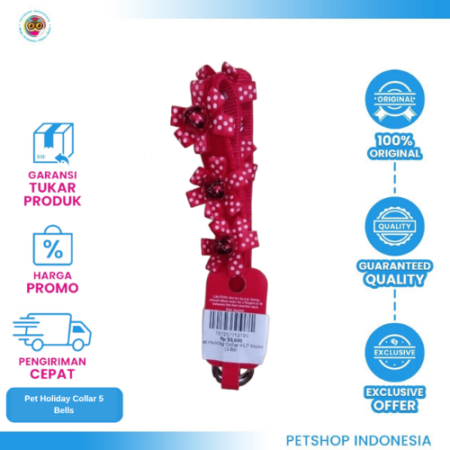 Pet Holiday Collar 5 Bells Belt – Kalung Anjing Stylish & Aman