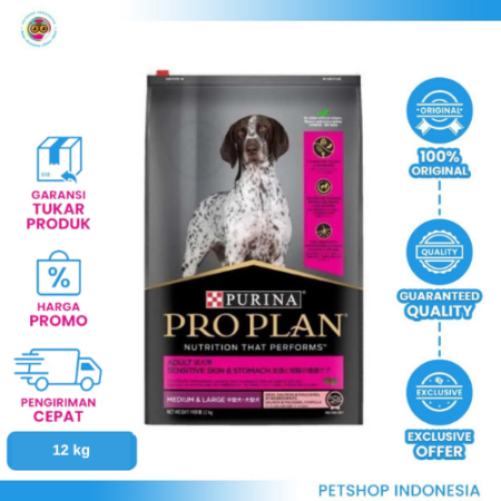 Pro Plan Adult Medium & Large Sensitive Skin & Stomach 12kg - Makanan Kering Anjing