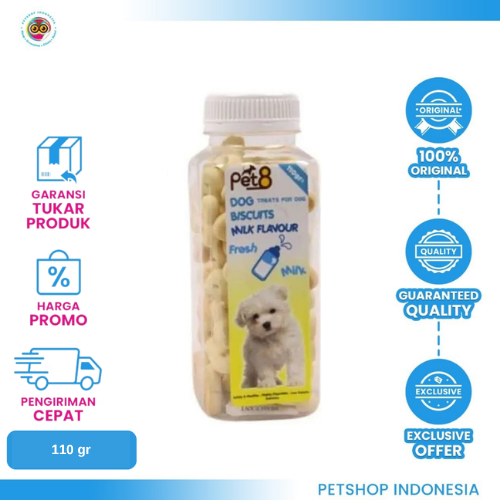 490 Pet8 Dog Biscuits Milk Flavour 110 gr – Snack Anjing Rasa Susu yang Lezat dan Bergizi