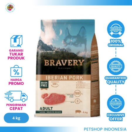 Bravery Dog Food Medium/Large Adult Iberian Pork 4kg – Makanan Anjing Dewasa Premium