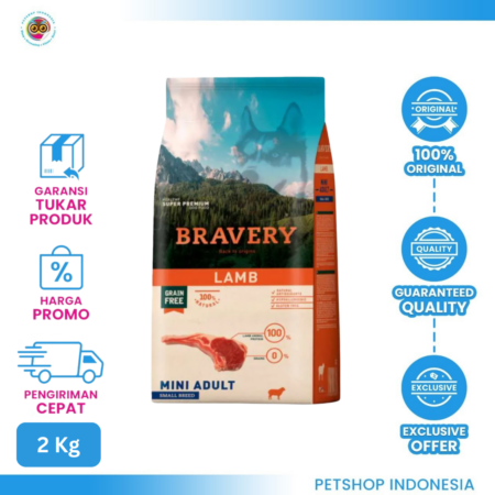 Bravery Dog Food Mini Adult Lamb 2kg – Makanan Anjing Dewasa Premium