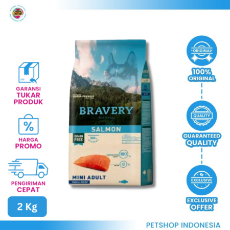Bravery Dog Food Mini Adult Salmon 2kg – Makanan Anjing Dewasa Grain-Free Berkualitas Premium