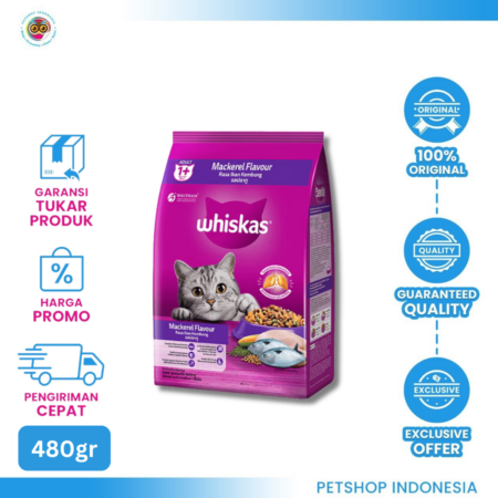 Whiskas Adult Mackerel Flavour 480gr – Makanan Kucing Dewasa Bernutrisi Lengkap
