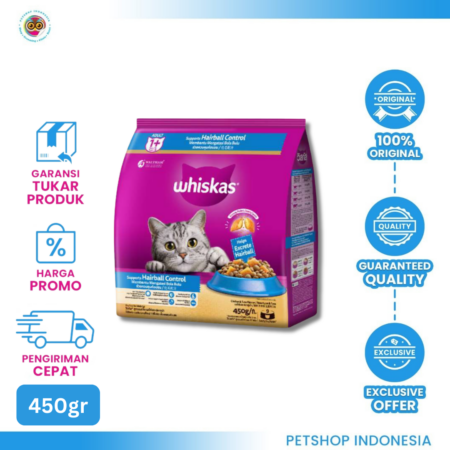 Whiskas Adult Hairball Control 450gr – Makanan Kucing Dewasa untuk Mengurangi Bulu Tertelan