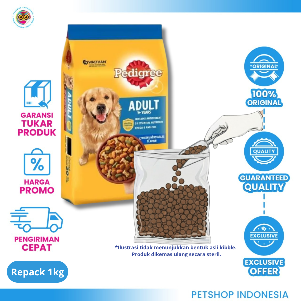 909090_PDG Chicken & veg (1 kg repack) Pedigree Adult Chicken 1kg ( Repack ) - Makanan Kering Anjing