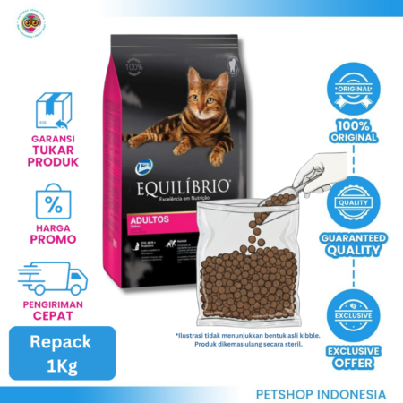 Equilibrio Adult 1 Kg Repack – Makanan Kucing Dewasa Bernutrisi Lengkap dan Seimbang
