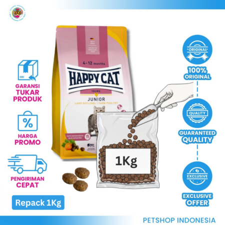 Happy Cat Supreme Junior Poultry Repack 1kg – Makanan Kucing Junior