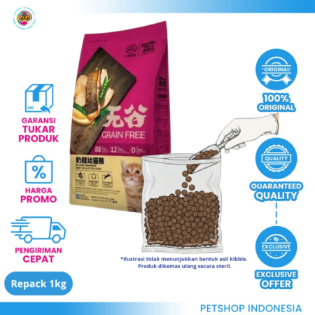 Kitchen Flavor Cat Baby Kitten Grain Free Repack 1kg – Makanan Kering Anak Kucing