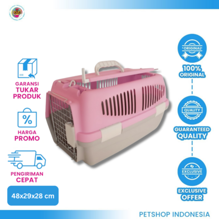 Pet Carrier W/ 2 Door + Tray PET084 (48x29x28cm) – Motif Garis