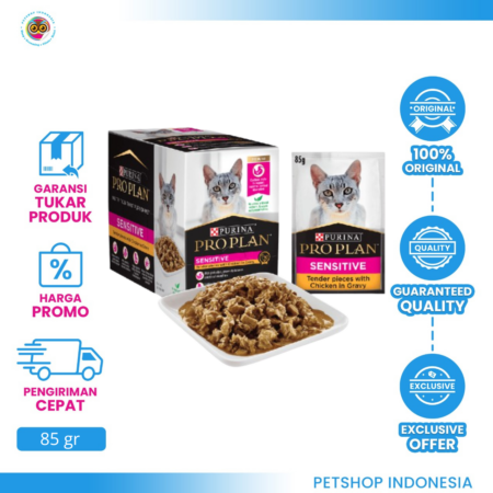 Pro Plan Adult Sensitive Pouch 1 Dus Isi 12 Pcs – Makanan Basah Anjing Dewasa