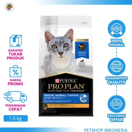 Pro Plan Adult Indoor Hairball Control 1.5kg - Makanan Kucing