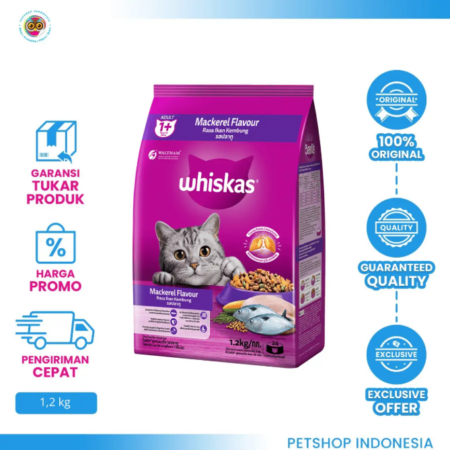Whiskas Mackerel 1,2kg – Makanan Kering Kucing dengan Rasa Ikan Segar yang Lezat