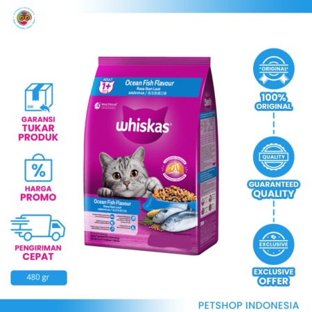 Whiskas Adult Ocean Fish 480gr – Makanan Kucing Dewasa dengan Rasa Ikan Laut Lezat