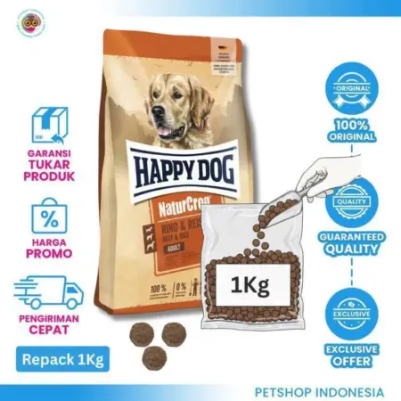Happy Dog NaturCroq Beef & Rice 1kg (Repack) - Makanan Kering Anjing