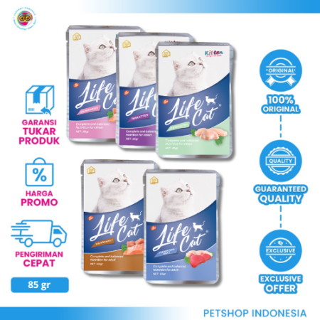 Life Cat Pouch 85gr 1 Dus Isi 24 Pcs – Makanan Basah Kucing Bergizi Lengkap, Aman, dan Lezat