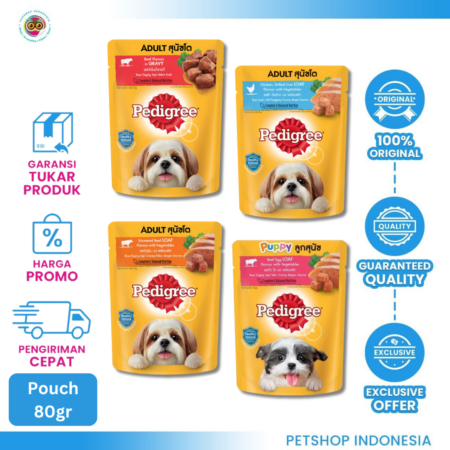 Pedigree Puppy Pouch 80 gr – Makanan Basah Anjing dengan Nutrisi Lengkap untuk Tumbuh Kembang Sehat