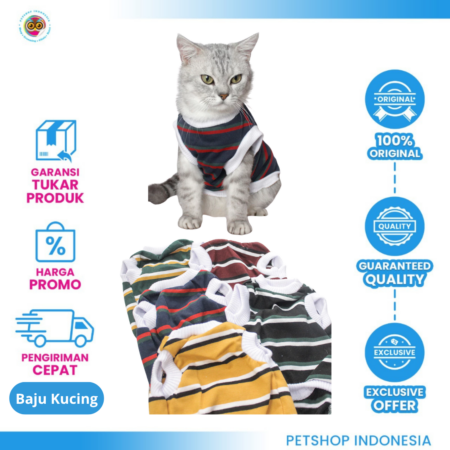 Kaos Singlet Motif Garis - Baju Kucing Bahan Adem