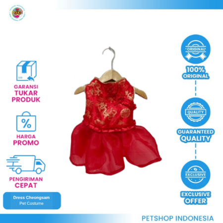 Dress Cheongsam Kucing Anjing Size L - Baju Imlek Hewan Peliharaan