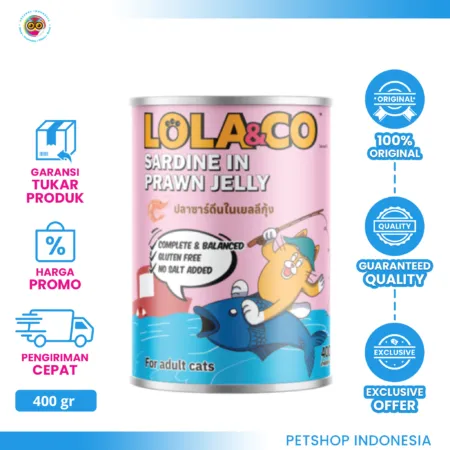 LOLA & CO Canned Sardine Prawn 400 gr – Makanan Kucing Lezat dengan Ikan Sardine dan Udang