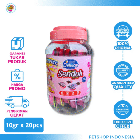 Deli-Joy Sendok Camilan Kucing 20x10gr adalah cat snack liquid praktis dengan nutrisi lengkap dan rasa lezat. Tekstur creamy cocok untuk semua usia kucing.