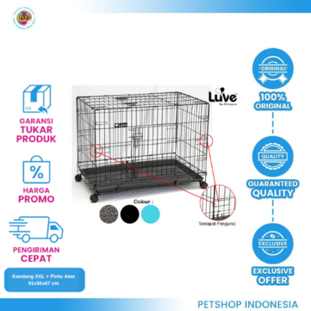 LUVE – Kandang XXL + Pintu Atas 91x56x67 cm