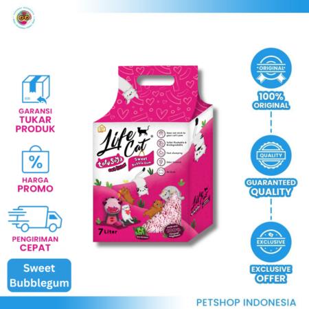 Pasir Life Cat Tofu 7 Liter Sweet Bubble Gum – Pasir Kucing Ramah Lingkungan dan Efektif Menyerap Bau