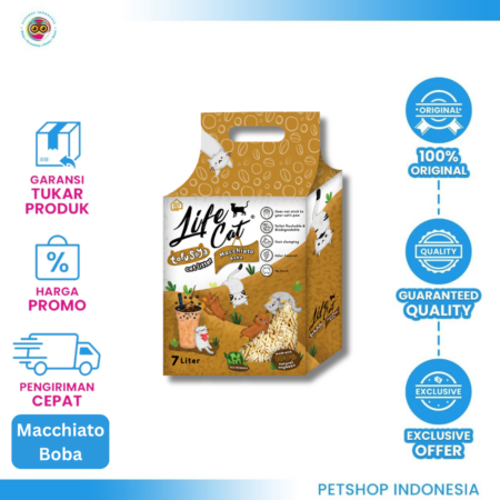 Pasir Life Cat Tofu 7 Liter Macchiato Boba – Pasir Kucing Ramah Lingkungan dan Efektif Menyerap Bau
