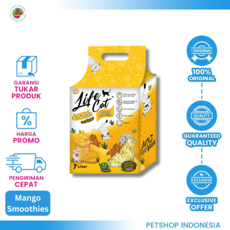 Pasir Life Cat Tofu 7 Liter Mango Smoothies – Pasir Kucing Ramah Lingkungan dan Efektif Menyerap Bau
