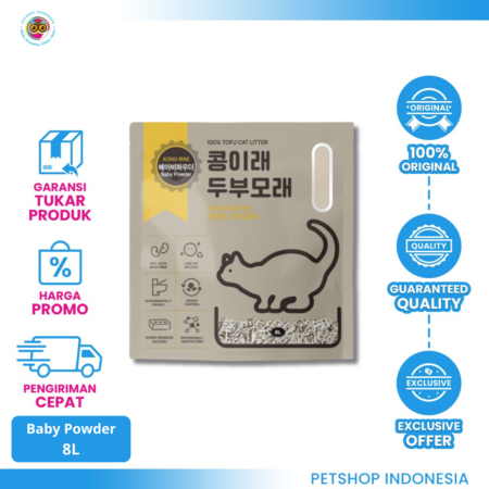 Kong Irae Tofu Cat Litter 8L (Baby Powder) – Pasir Kucing Ramah Lingkungan dan Wangi Segar