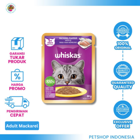 Whiskas Mackerel Pouch 80g – Makanan Basah Kucing Lezat dan Bergizi Lengkap