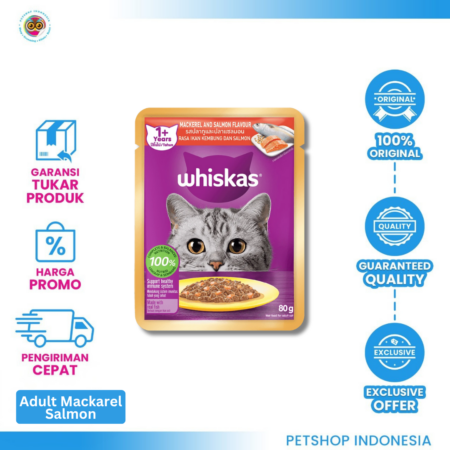 Whiskas Mackerel & Salmon Pouch 80g – Makanan Basah Kucing Lezat dan Bergizi Lengkap