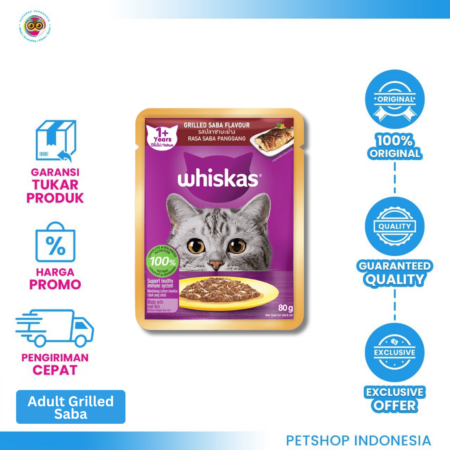 Whiskas Grilled Fish Saba Pouch 80g – Makanan Basah Kucing Lezat dan Bergizi