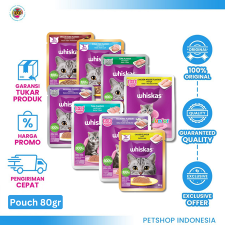 Whiskas Pouch 1 Dus Isi 24 Pcs – Makanan Basah Kucing Sehat dan Lezat
