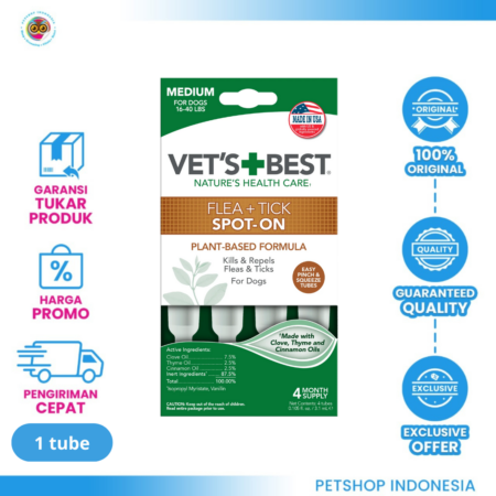 Vet's Best Flea and Tick SpotOn Medium Dog (1 tube) - Obat Kutu Anjing 7-18kg