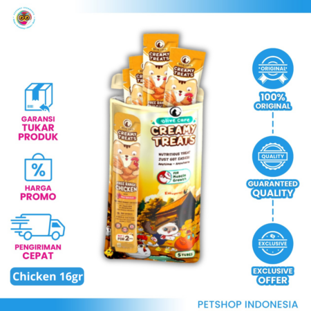 Olive Care Creamy Cat Snack Chicken 16gr Pack – Camilan Kucing Lembut & Lezat Isi 5pcs