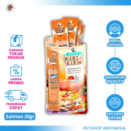 Olive Care Creamy Cat Snack Salmon 20gr Pack – Camilan Kucing Lembut & Lezat Isi 5pcs