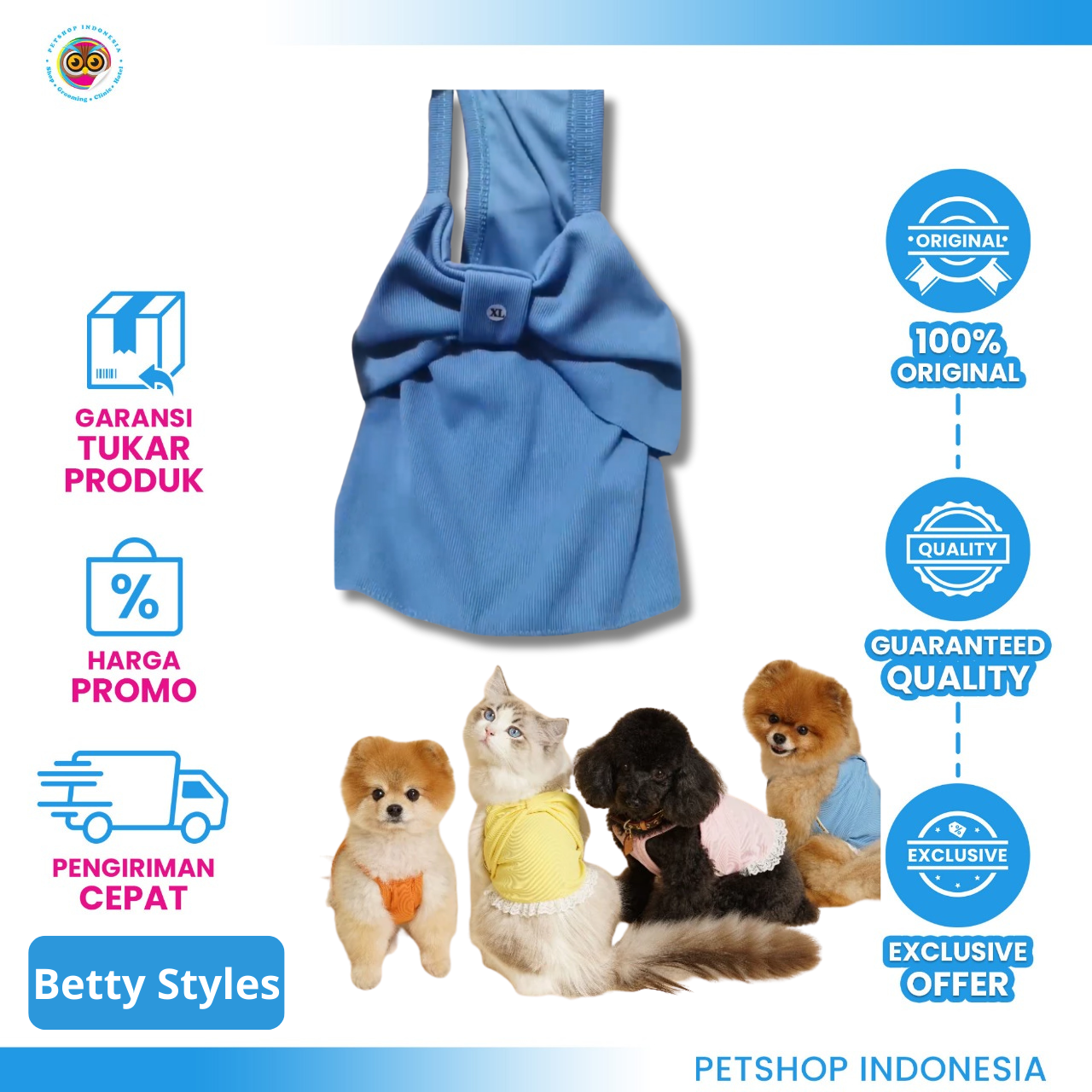 112309_PL BETTY TANKTOP Betty Tanktop - Tank Top Baju Hewan Elastis Untuk Kucing & Anjing (S, M, L)
